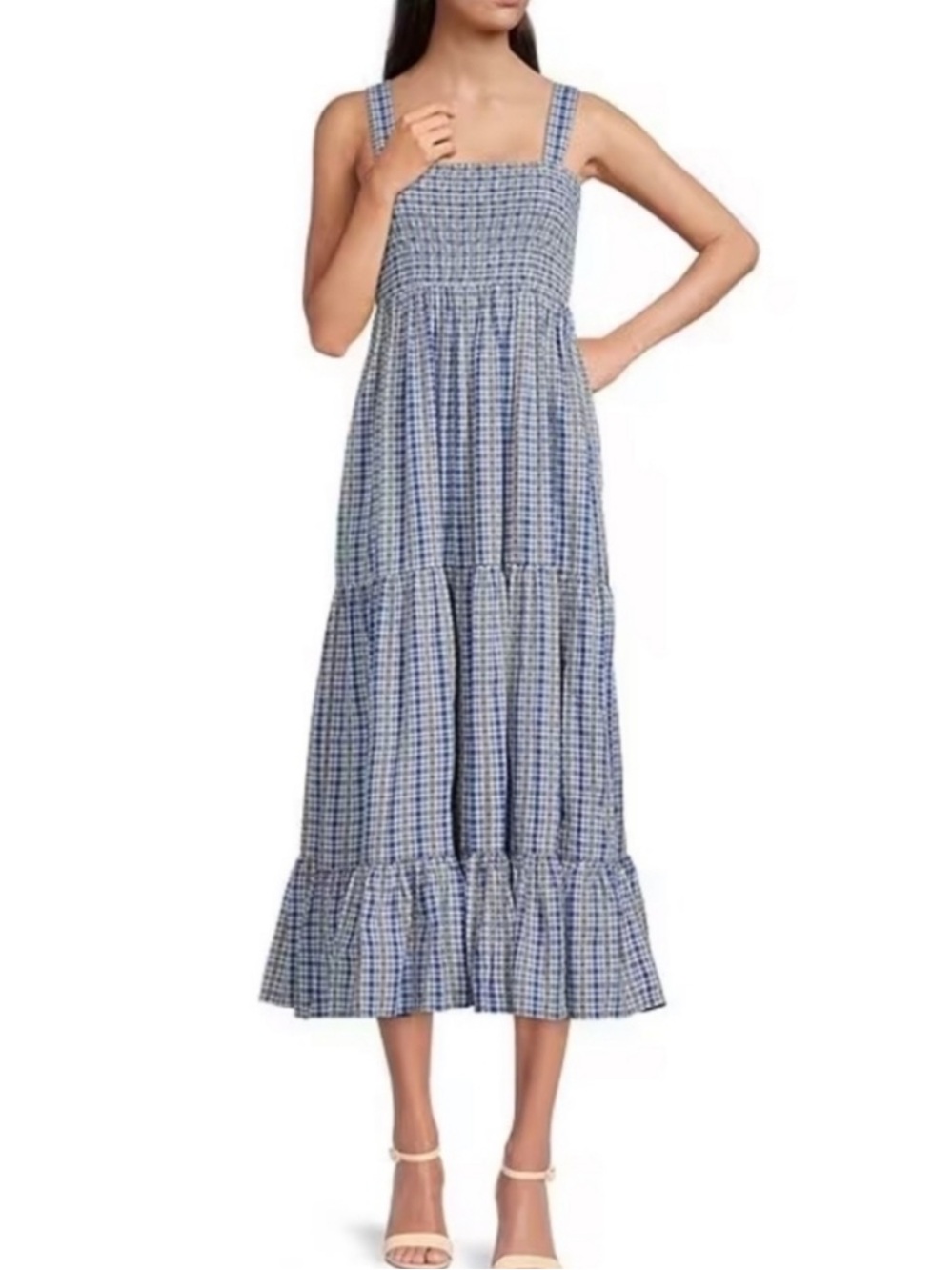 Tommy Hilfiger Plaid Smocked Bodice Tiered Midi Dress Size XL